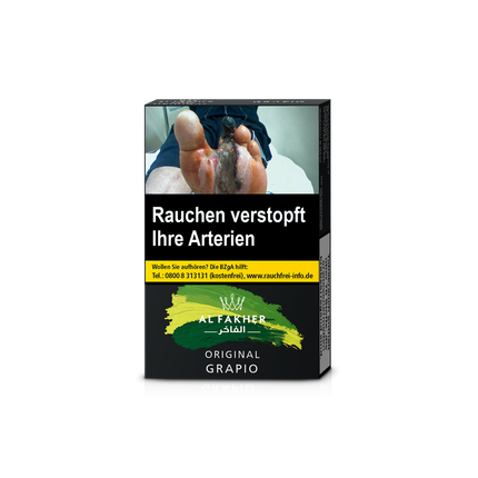 Al Fakher Grapio Shisha Tabak, 25g Schachtel. Die frische, grüne Traube trifft auf intensiven Geschmack für ein unvergleichliches Raucherlebnis