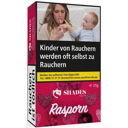 Die 25g Schachtel der Sorte Rasporn Shisha Tabak von der Marke Shades